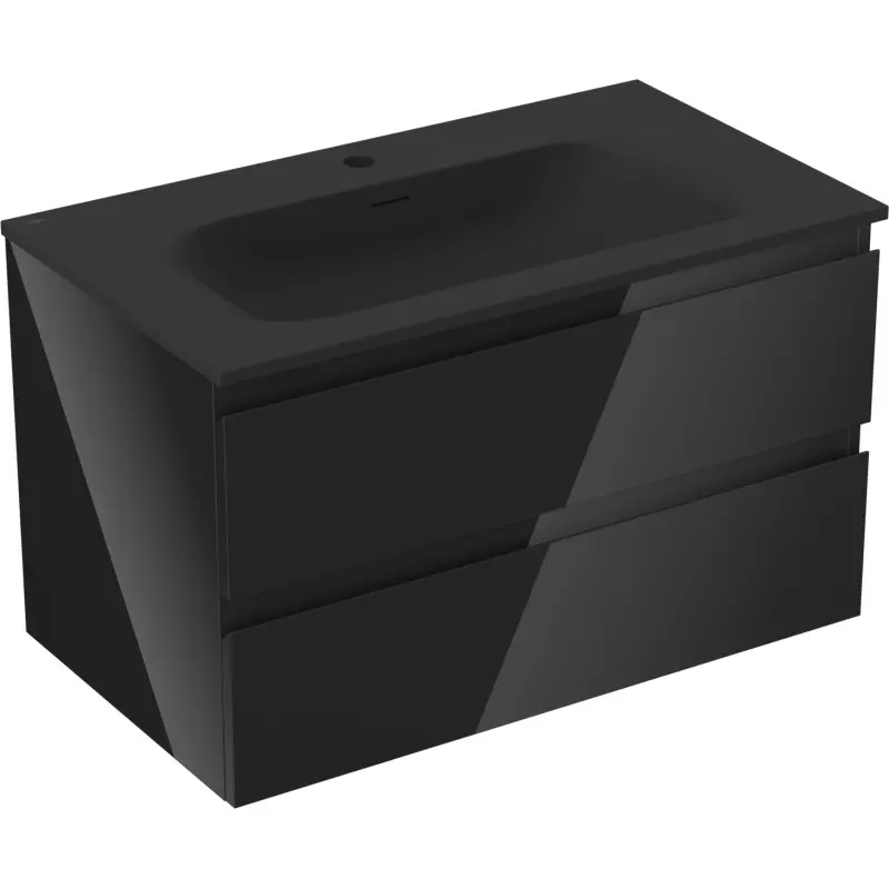 MEXEN/S Orio koupelnová skříňka 80 cm s umyvadlem Vela, 2 zásuvky, černá lesk/černá mat 91A10-08047-2-BFF70-W23M71
