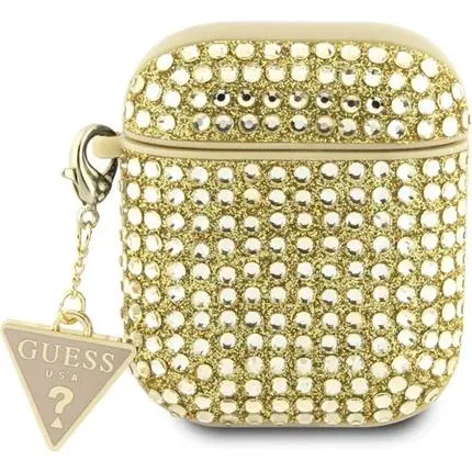 Apple Guess Rhinestones Triangle Metal Logo pouzdro AirPods 1/2 zlaté