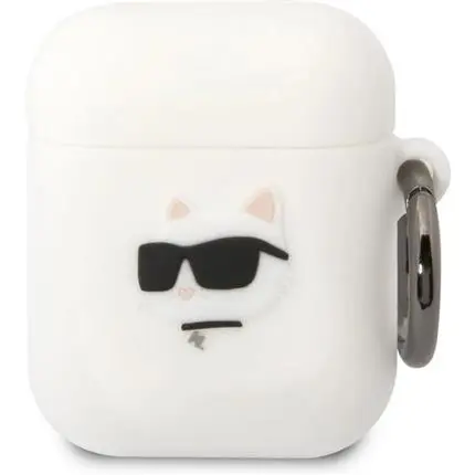 Apple Karl Lagerfeld 3D Logo NFT Choupette Head Silikonové pouzdro Airpods 1/2 bílé