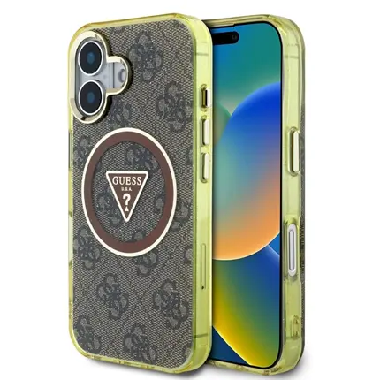 Guess IML 4G Glitter and Triangle Logo MagSafe kryt iPhone 16 Pro Max hnědý