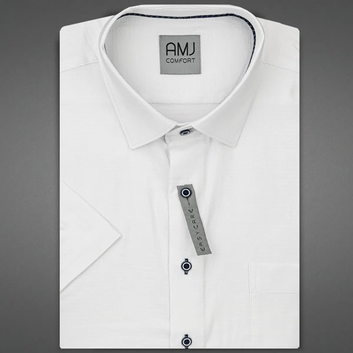 AMJ Pánská košile AMJ bavlněná, bílá strukturovaná VKSBR1154/13, krátký rukáv, slim-fit, vel. 40