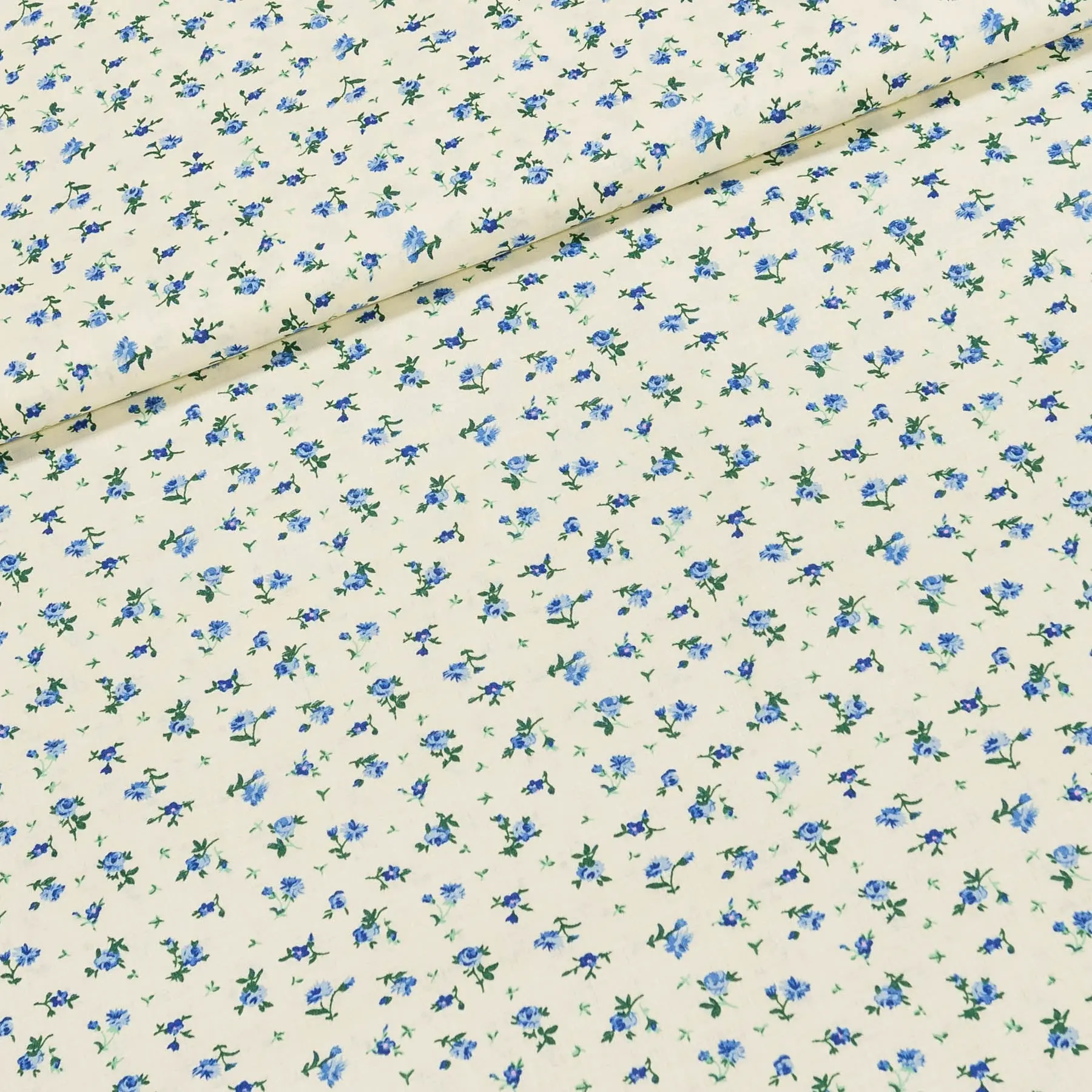 Bavlněné plátno 103000/6340 BLUE, modré růžičky na smetanové, š.140cm (látka v metráži)
