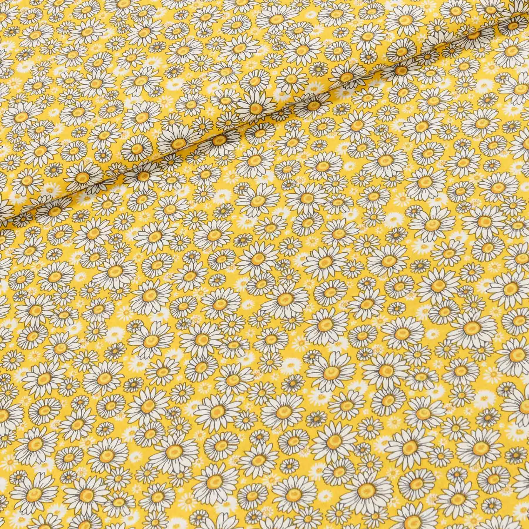 Bavlněné plátno 4924/001, kopretinky na žlutooranžové š.160cm (látka v metráži)