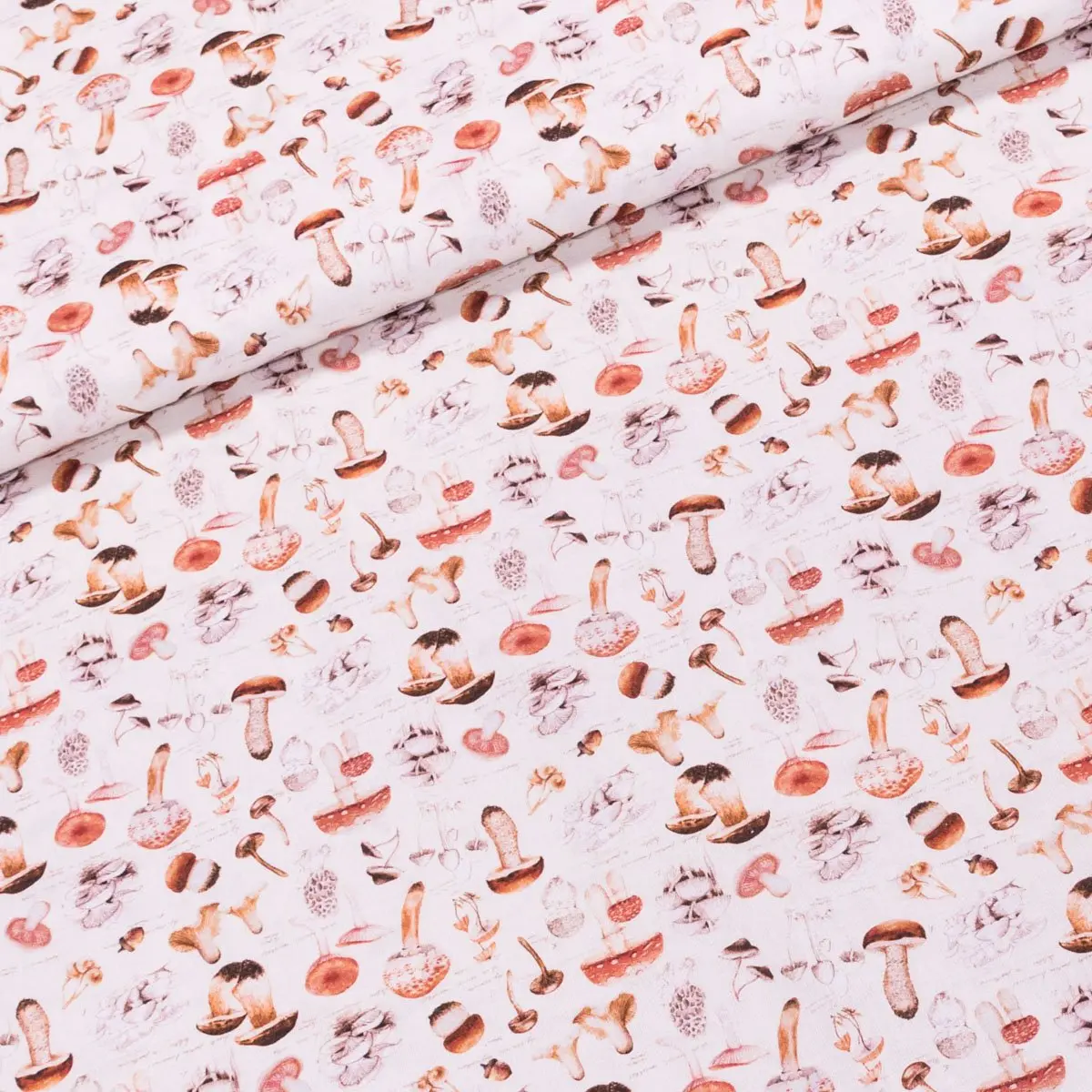 Bavlněné plátno PEBLAS 3 BEIGE, hříbky na krémové, š.150cm (látka v metráži)