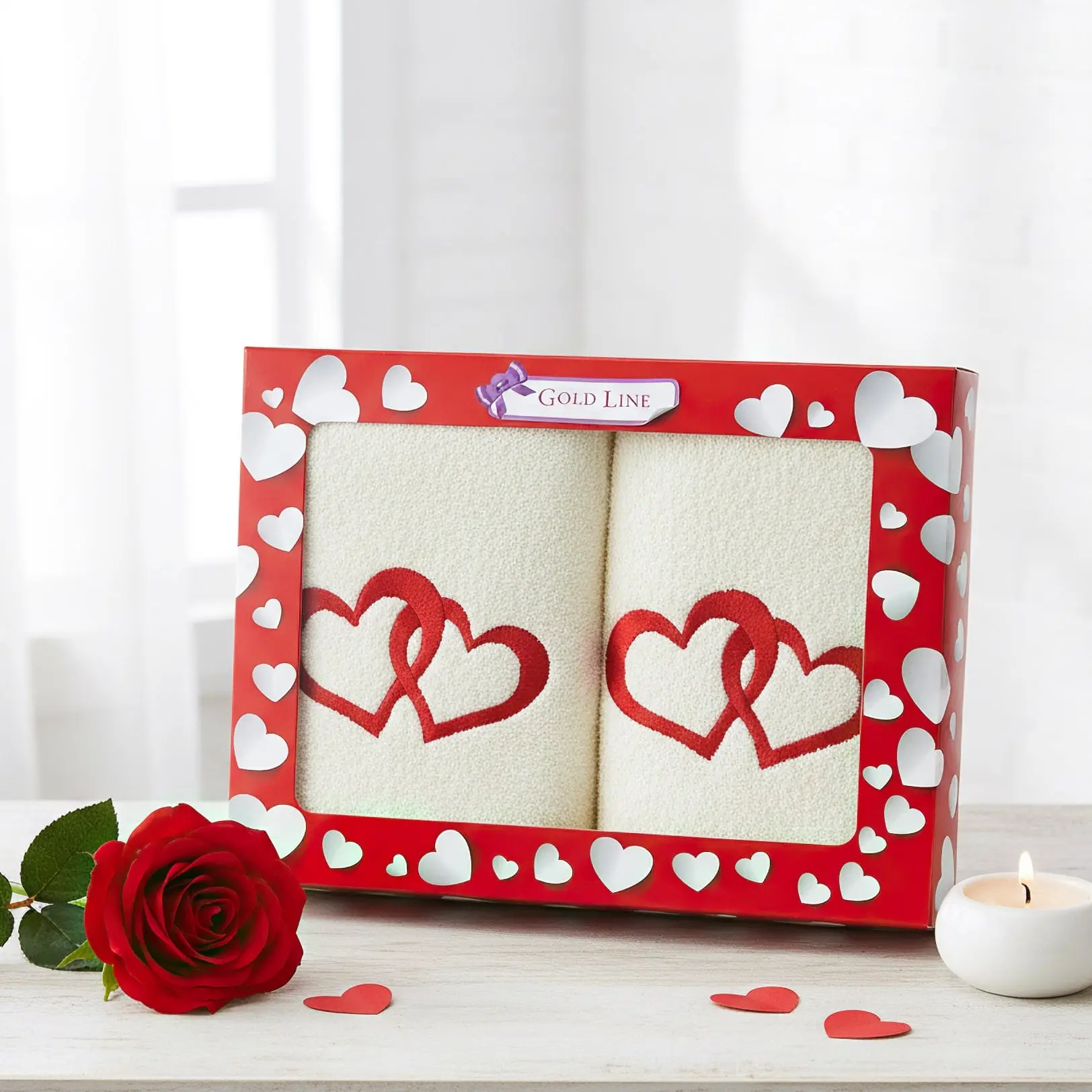 Praktik Dárkový set froté ručníků 17, srdce, červená, 2x 50x100cm