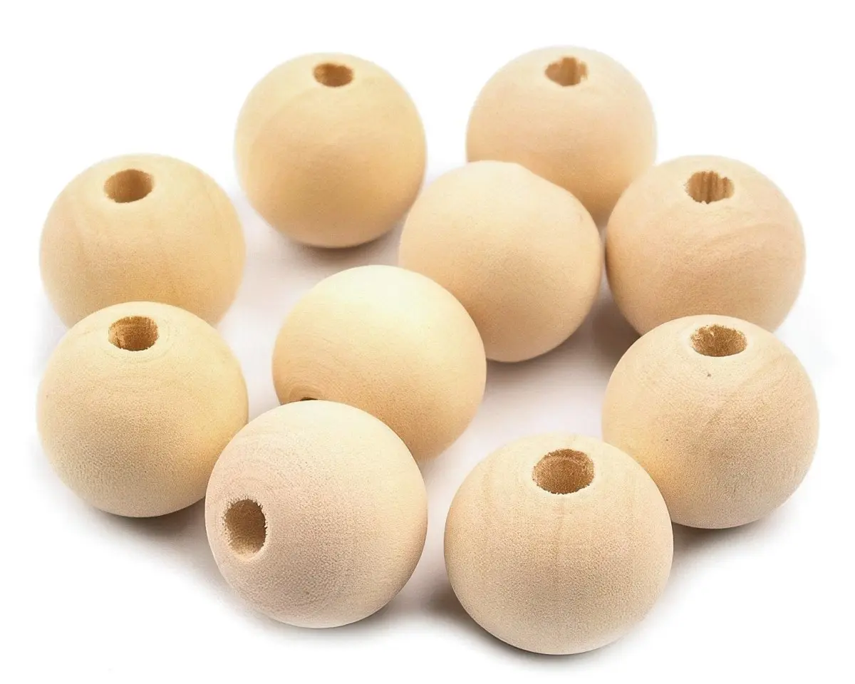 Dekorační korálky dřevěné, jednobarevné přírodní, průměr 18mm, balení 10 ks