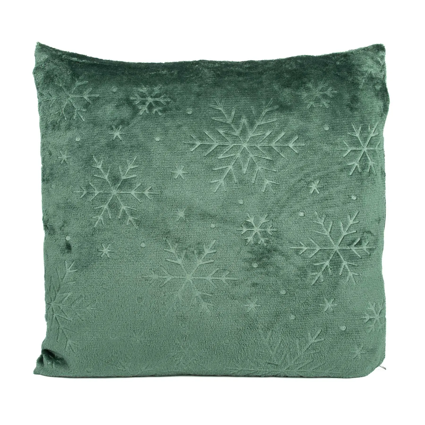 Avax dekorační polštářek mikroflanel vánoční QK-232, vytlačený vzor vločky, zelená, 45x45cm