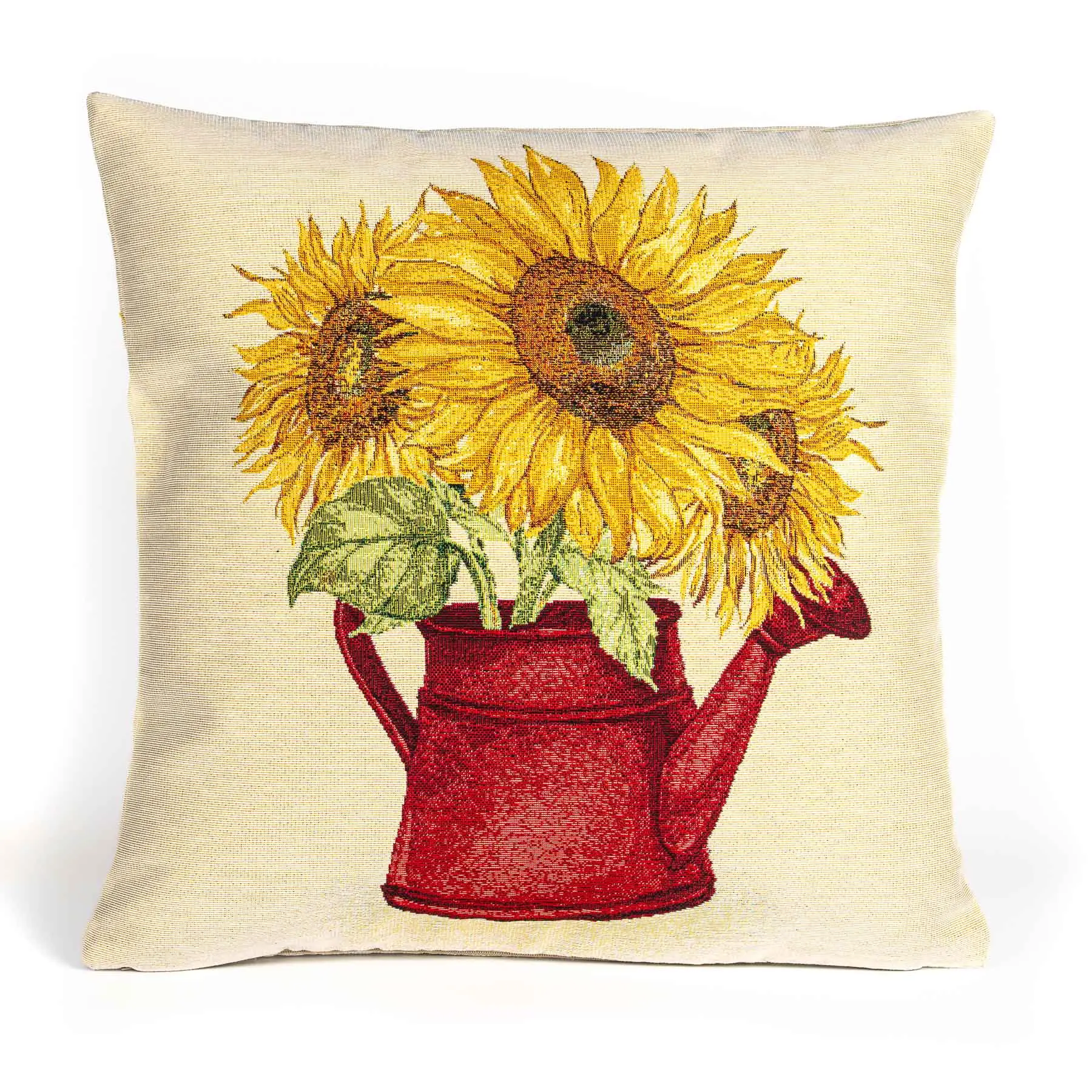 Dekoratex Dekorační povlak na polštářek RETRO SLUNEČNICE V ČERVENÉ KONVIČCE, 45x45cm