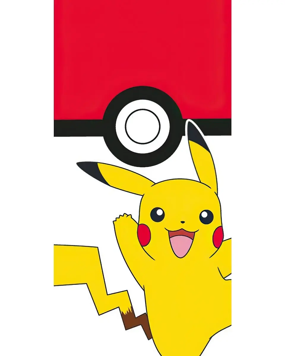 Carbotex Dětská plážová osuška POKÉMON POKÉBALL A PIKACHU, červeno-bílá, froté, 70x140cm