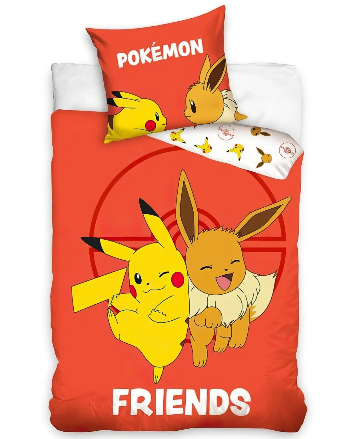 Carbotex dětské povlečení POKÉMON EEVE A PIKACHU, červené, bavlna hladká, 140x200cm + 70x90cm