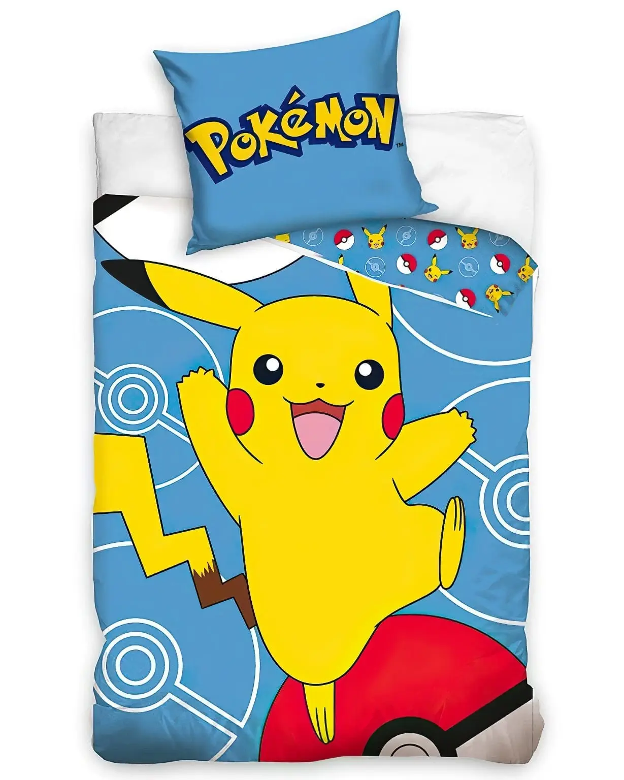 Carbotex dětské povlečení POKÉMON PIKACHU A POKÉBALL, modré, bavlna hladká, 140x200cm + 70x90cm
