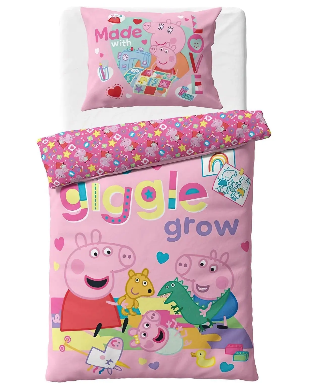 Carbotex povlečení PRASÁTKO PEPINA (PEPPA) ČAS NA HRANÍ, růžové, bavlna hladká, 140x200cm + 70x90cm