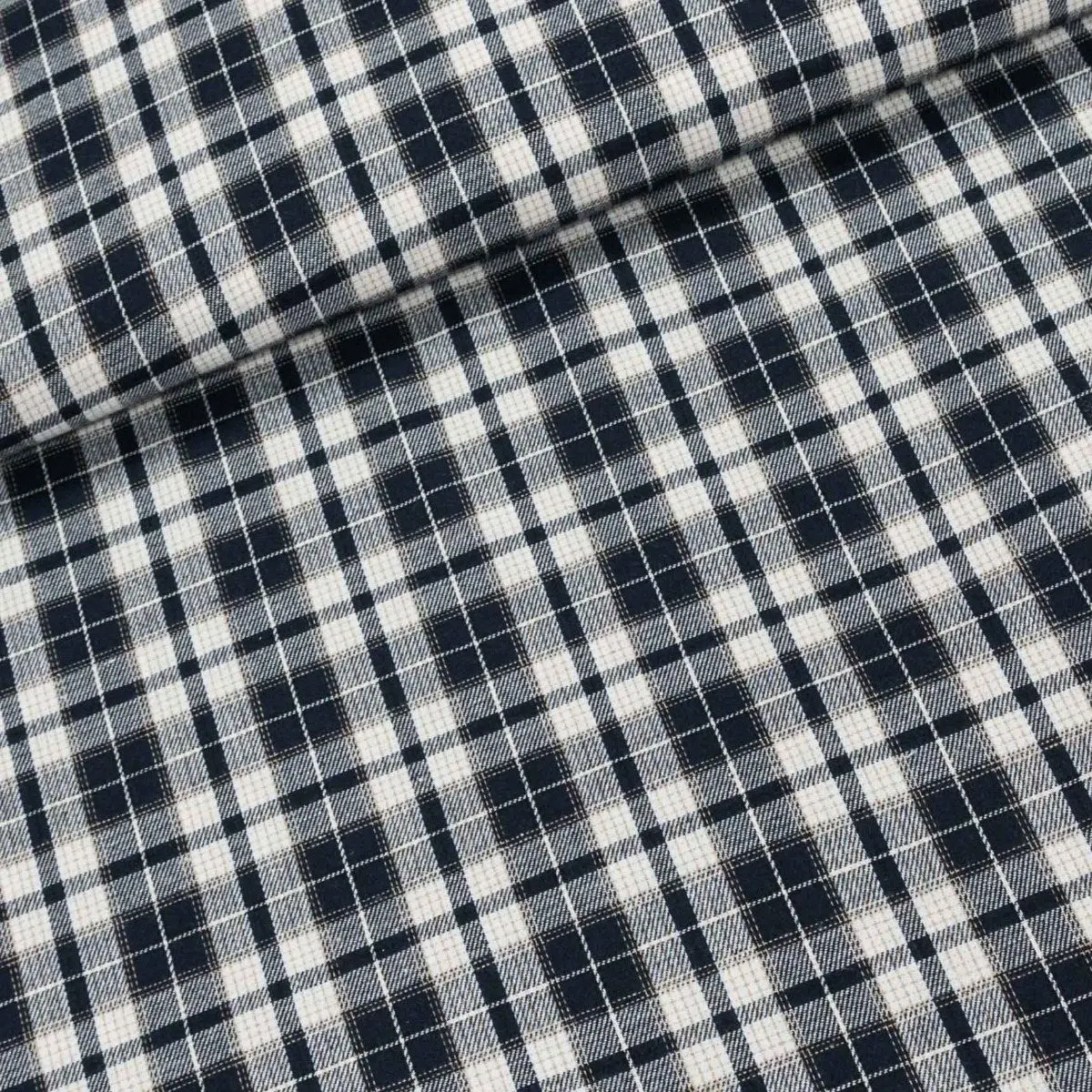 Flanel tkaný / barchet, oboustranný 12, modro-smetanové káro, š.150cm (látka v metráži)