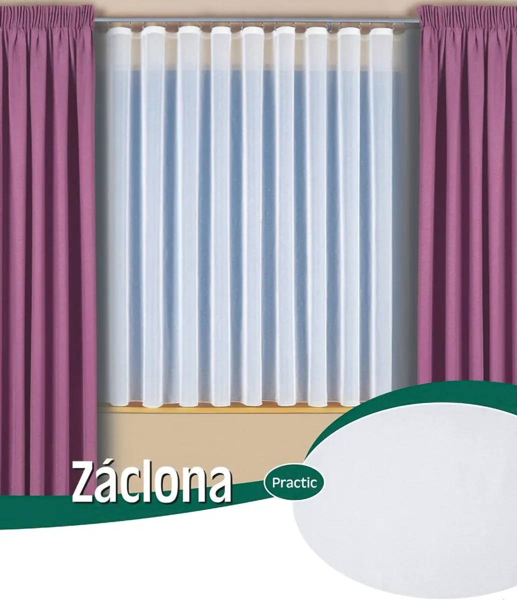 Textil Centrum Kusová hotová záclona VOAL UNI 09021, s řasicí páskou a olůvkem, jednobarevná bílá, výška 110 cm x šířka 250 cm (na okno)