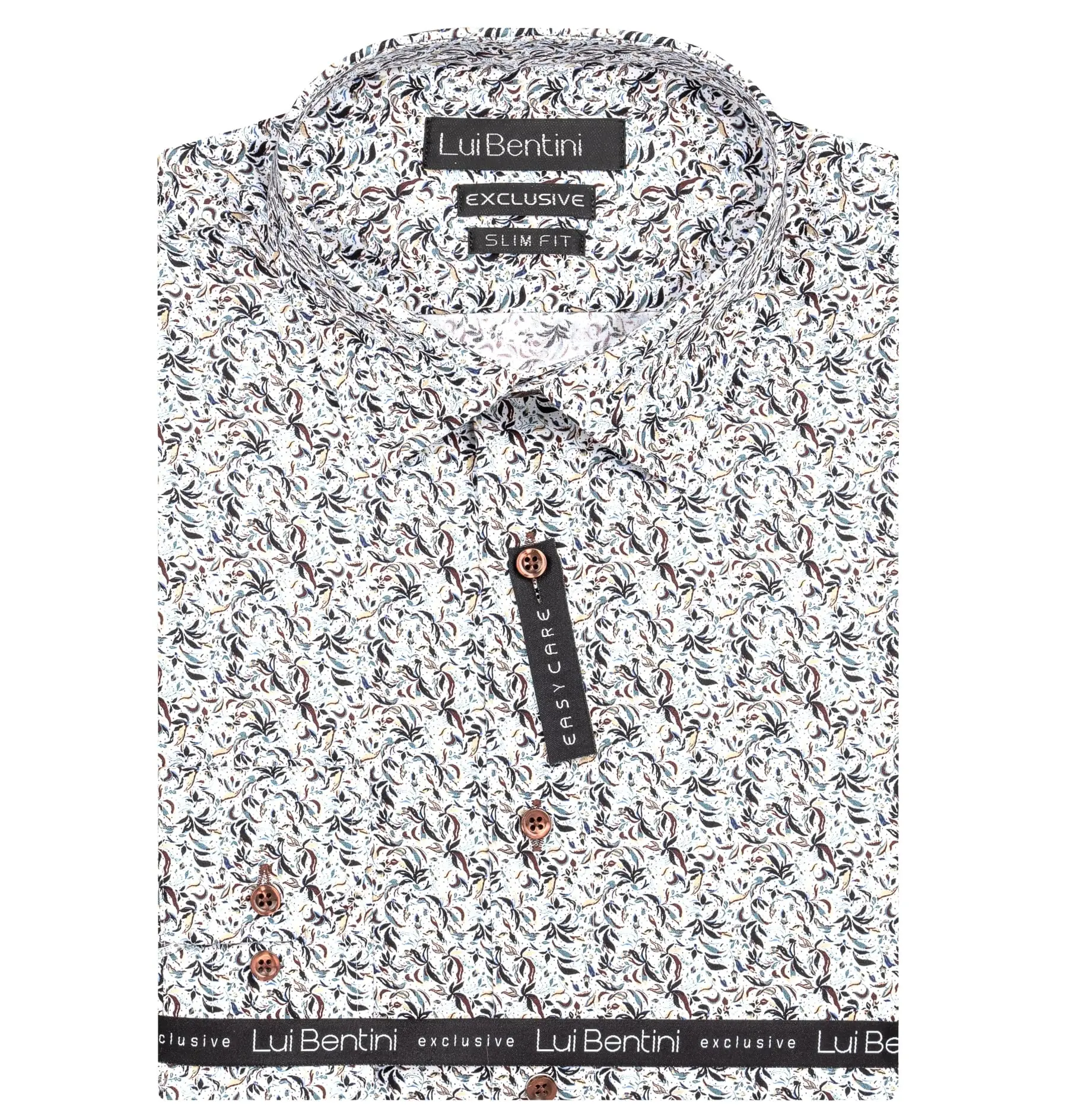 Pánská košile Lui Bentini, bílá s listy LDS001, dlouhý rukáv, slim fit, vel.