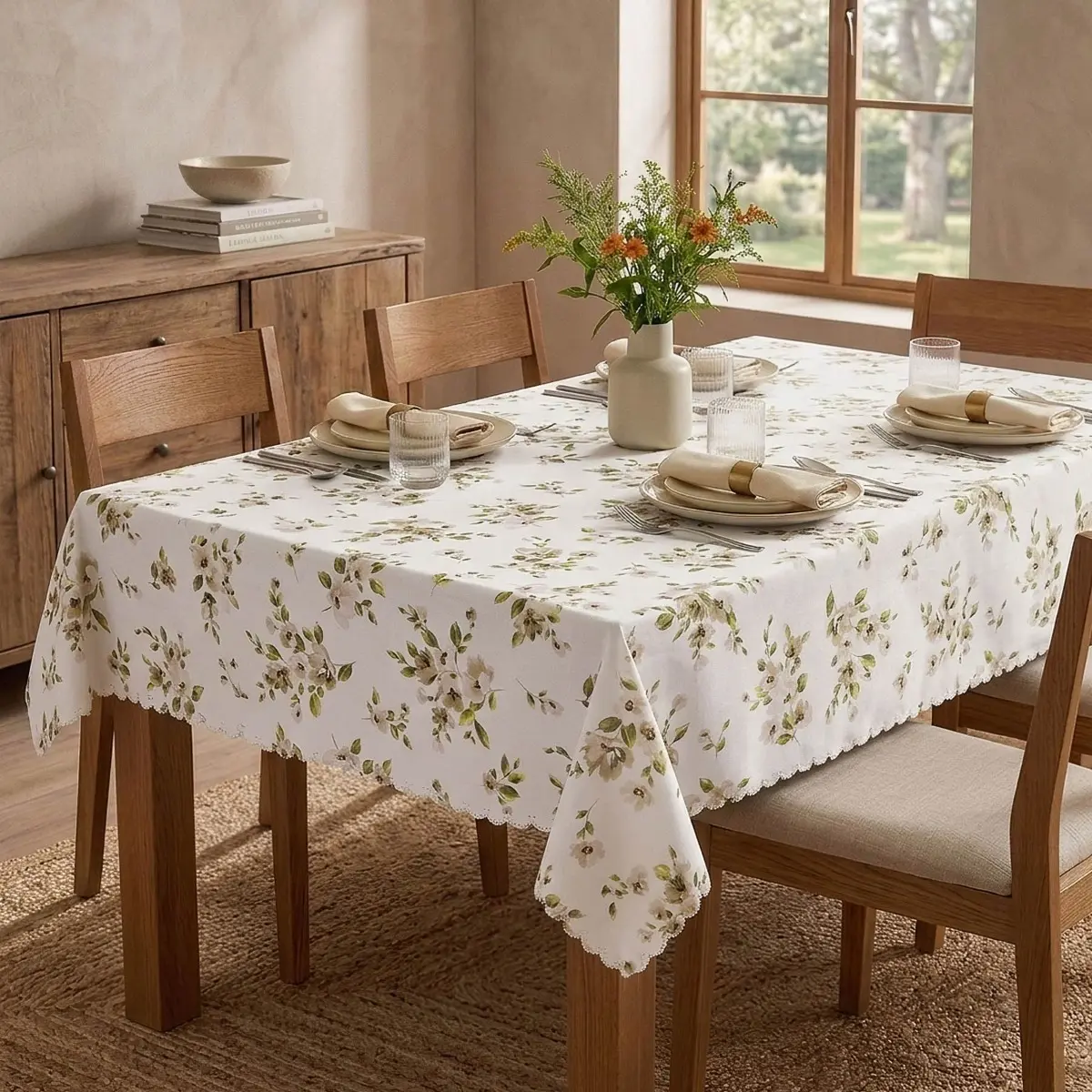 Forbyt Nešpinivý / teflonový látkový ubrus 25361/104, BÉŽOVÉ KVĚTY, 120x155cm (obdélník)