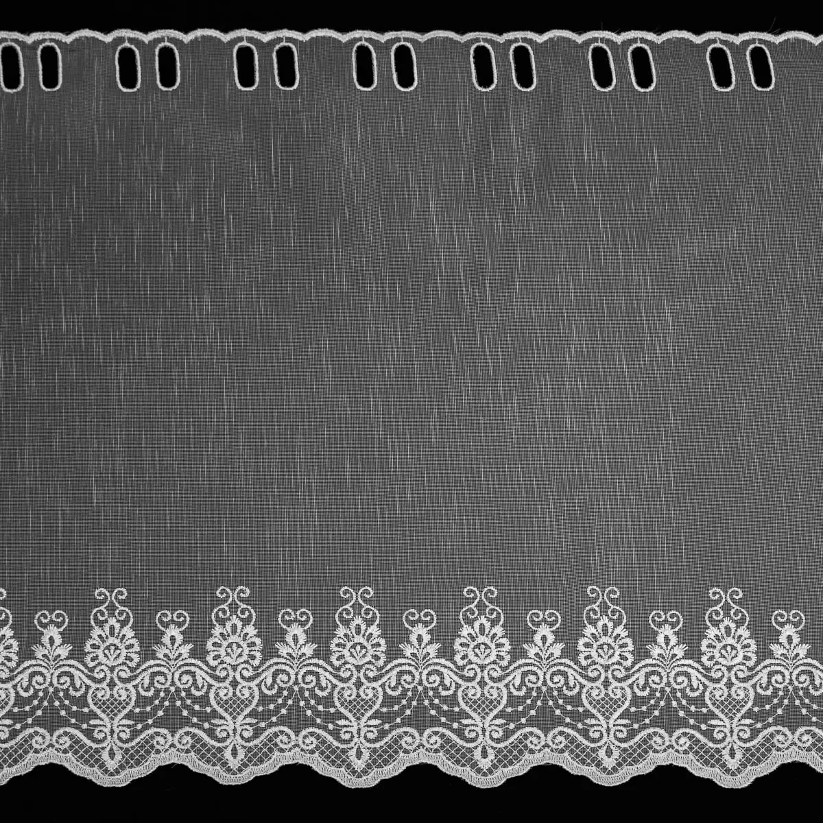 Forbyt organzová vitrážová záclona 98435 ornamenty, vyšívaná s bordurou, bílá, výška 50cm (v metráži)