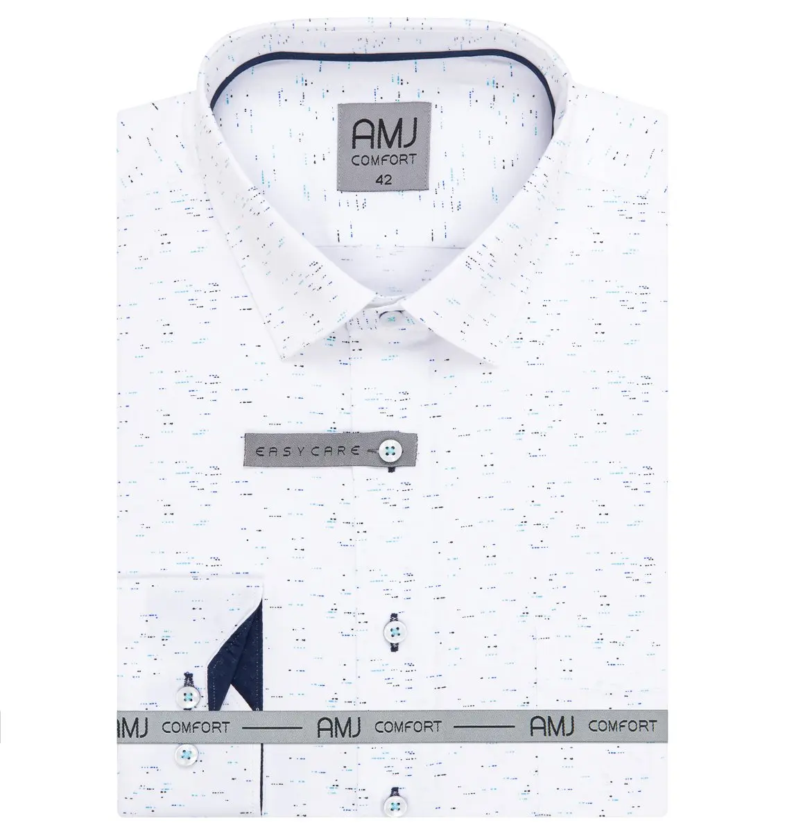 Pánská košile AMJ bavlněná, bílá modře žíhaná, VDSBR1314, dlouhý rukáv slim fit, vel. 38
