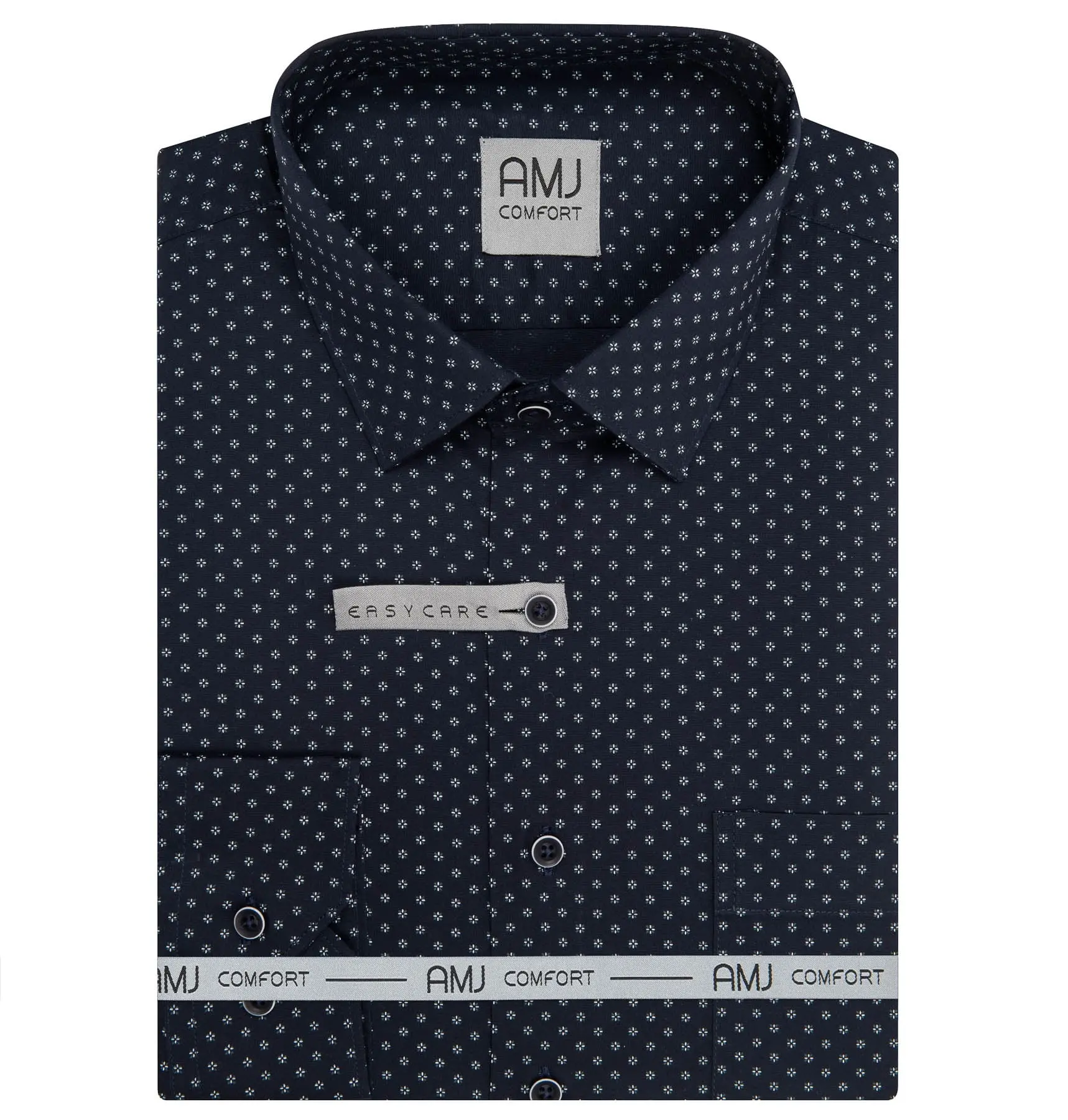 Pánská košile AMJ bavlněná, černá květovaná VDSB1467, dlouhý rukáv, slim fit, vel. 41