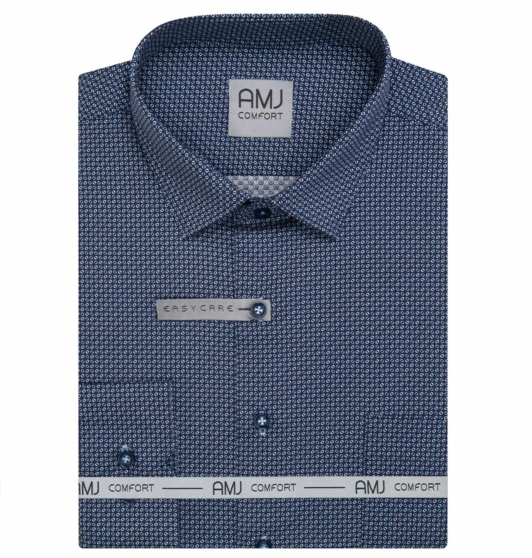 AMJ Pánská košile AMJ bavlněná, modrá s modrobílými puntíky VDSB1504, dlouhý rukáv, slim fit, vel. 44