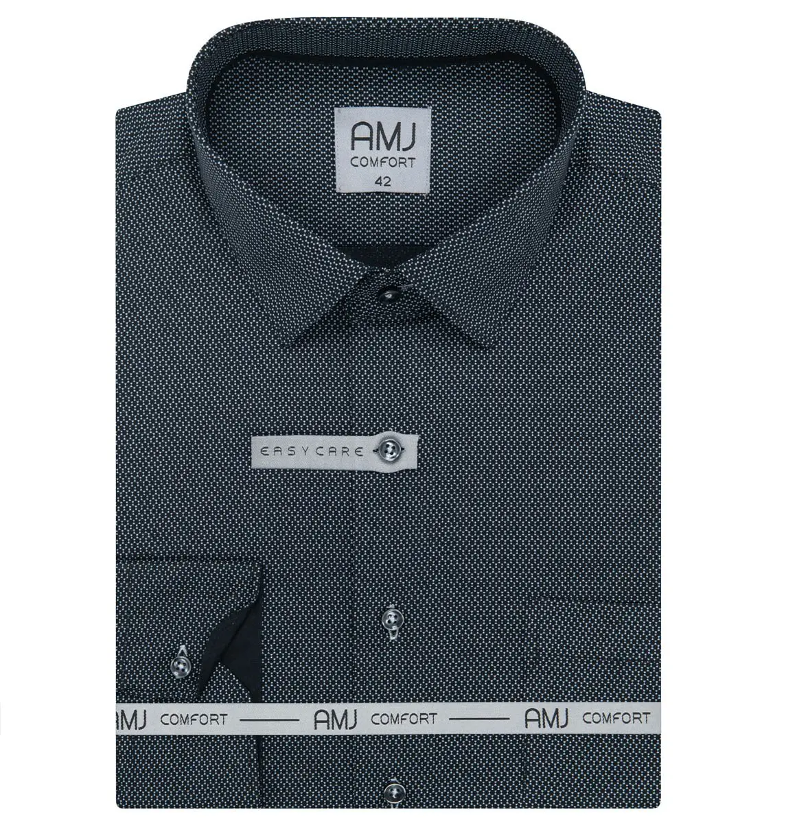 Pánská košile AMJ bavlněná, černá s bílými šestiúhelníky, VDSBR1383, dlouhý rukáv, slim fit, vel. 42