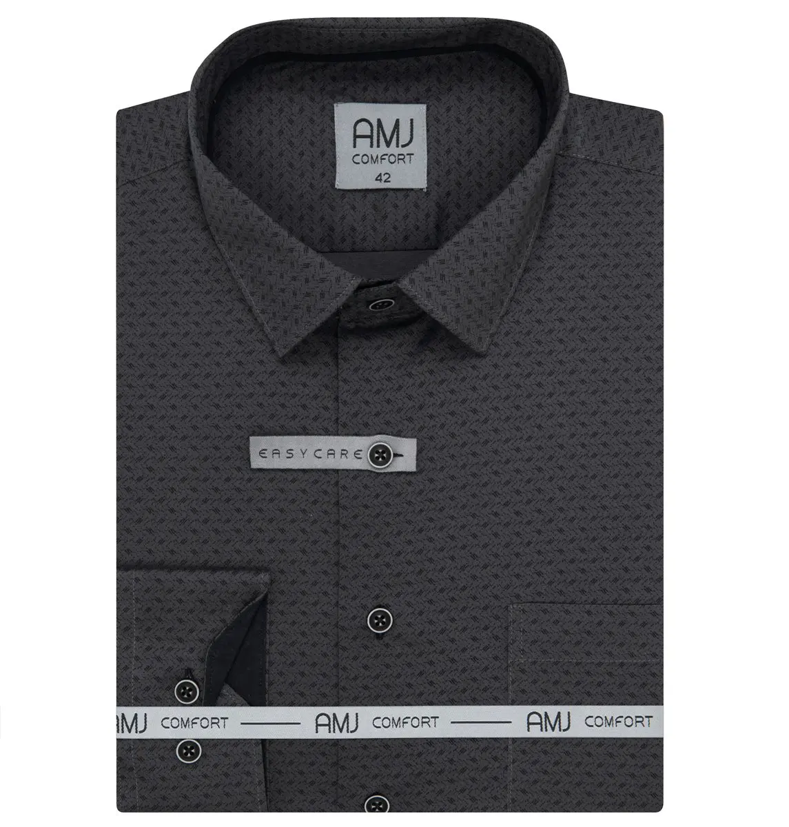 Pánská košile AMJ bavlněná, tmavě šedá s čárkovaným cikcak vzorem VDSBR1408, dlouhý rukáv, slim fit, vel.