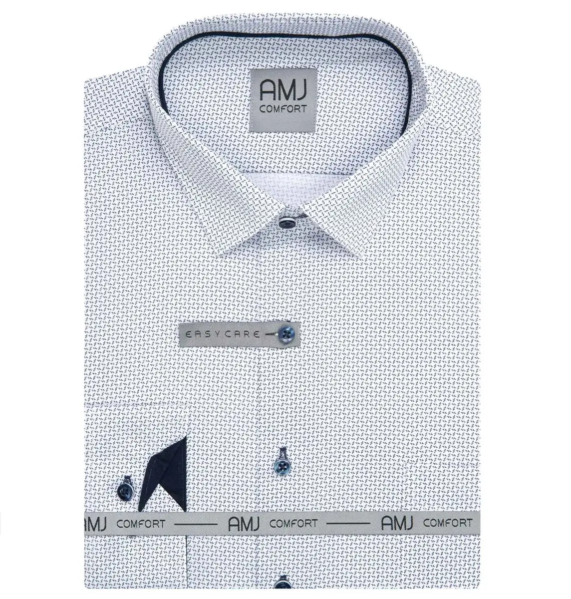 AMJ Pánská košile AMJ bavlněná, bílá s šedými ornamenty VDBR1523, dlouhý rukáv, regular fit, vel. 39