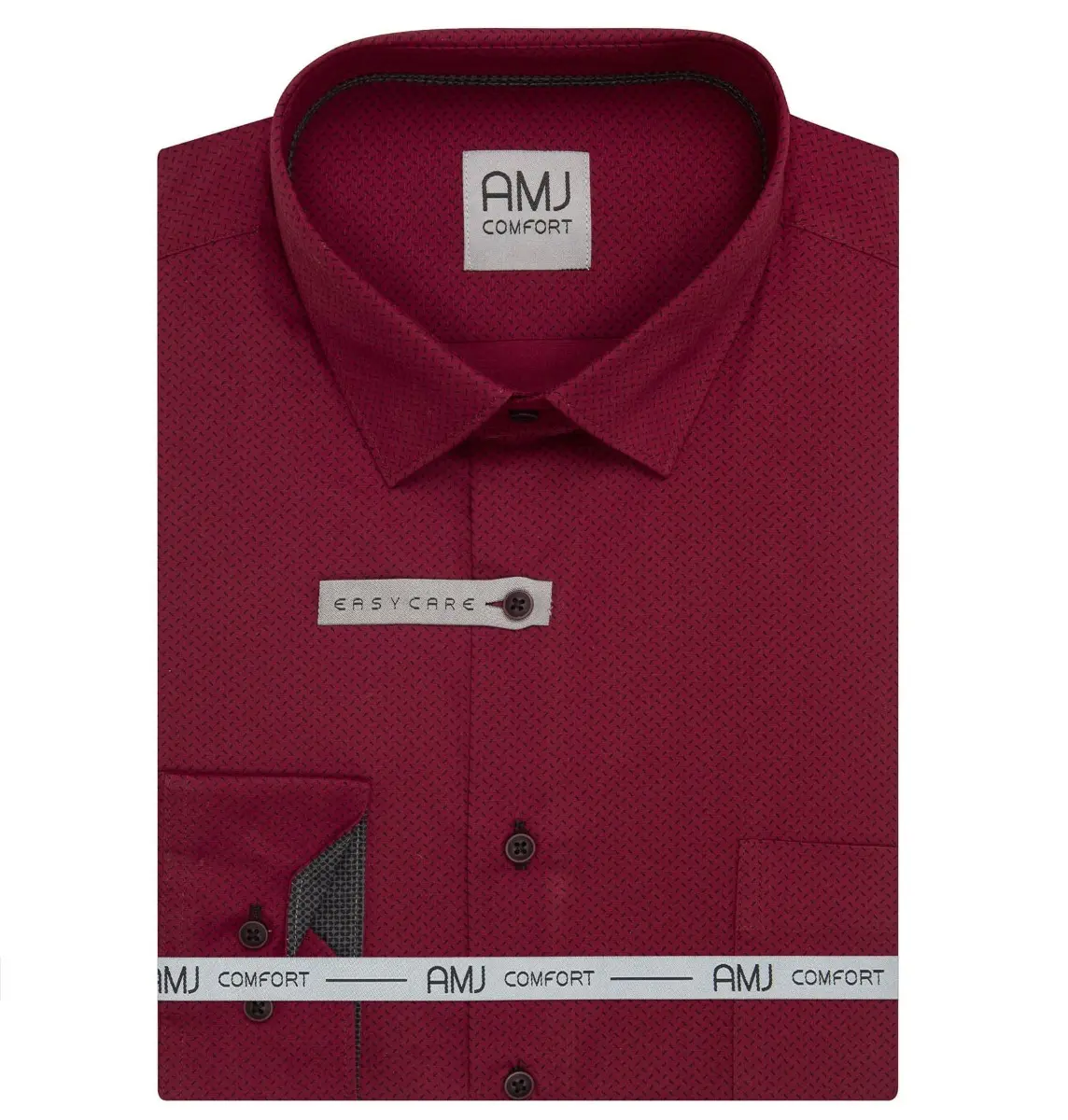 AMJ Pánská košile AMJ bavlněná, vínová čárkovaná VDSBR1513, dlouhý rukáv, slim fit, vel. 45