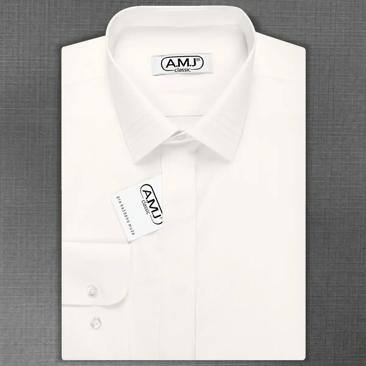 Pánská košile AMJ, smetanová JDSA016SKL, dlouhý rukáv, slim fit, vel.