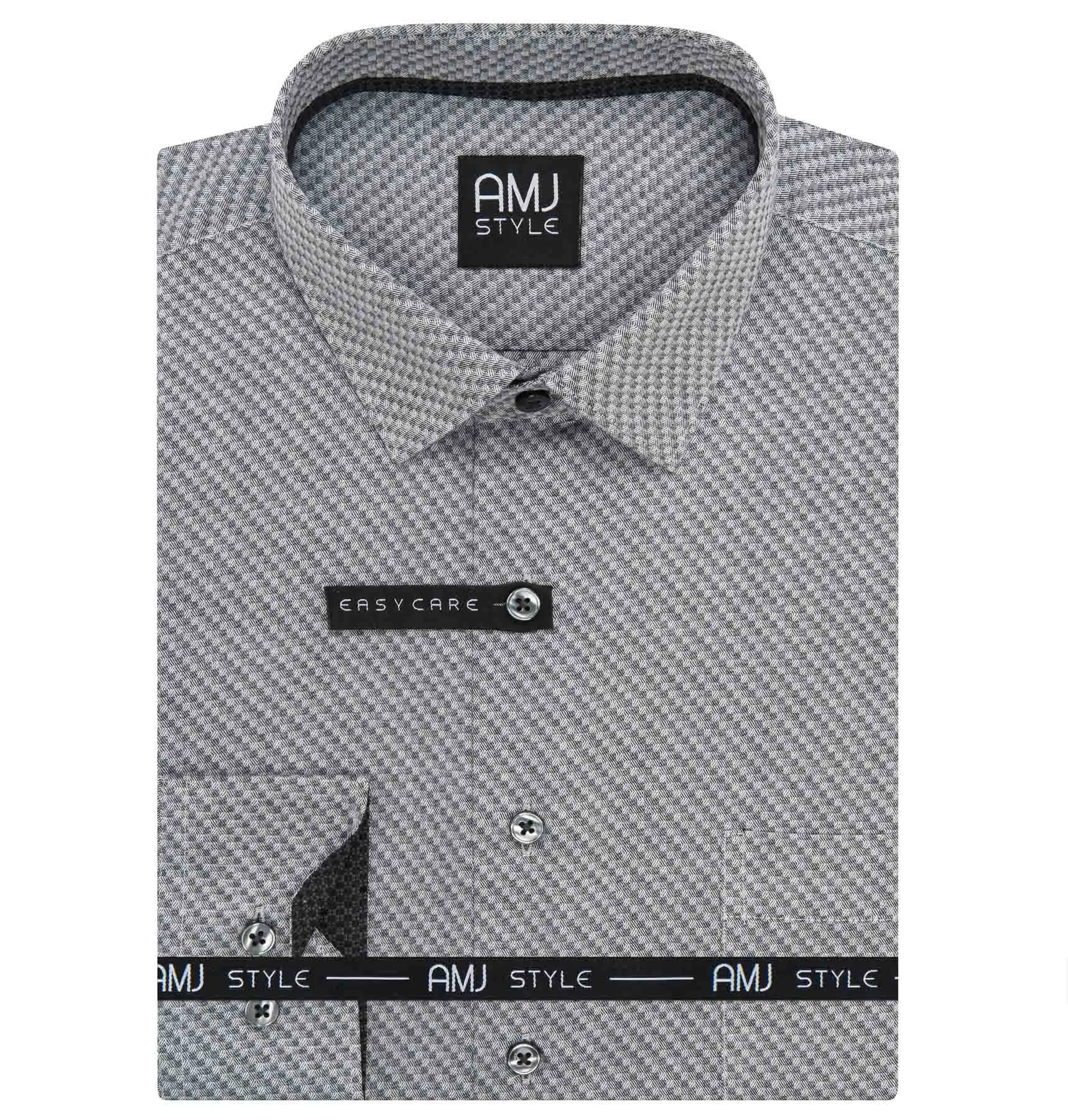 Pánská košile AMJ šedá kostičkovaná VDS1427, dlouhý rukáv, slim fit, vel. 44