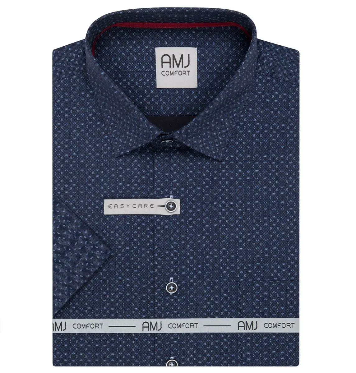 AMJ Pánská košile bavlněná, tmavě modrá s půlkruhy, VKSBR1376, krátký rukáv, slim fit, vel. 40