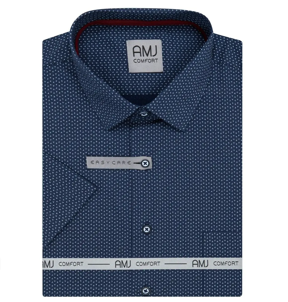 AMJ Pánská košile AMJ bavlněná, tmavě modrá s puntíky, VKSBR1359, krátký rukáv, slim fit, vel. 43