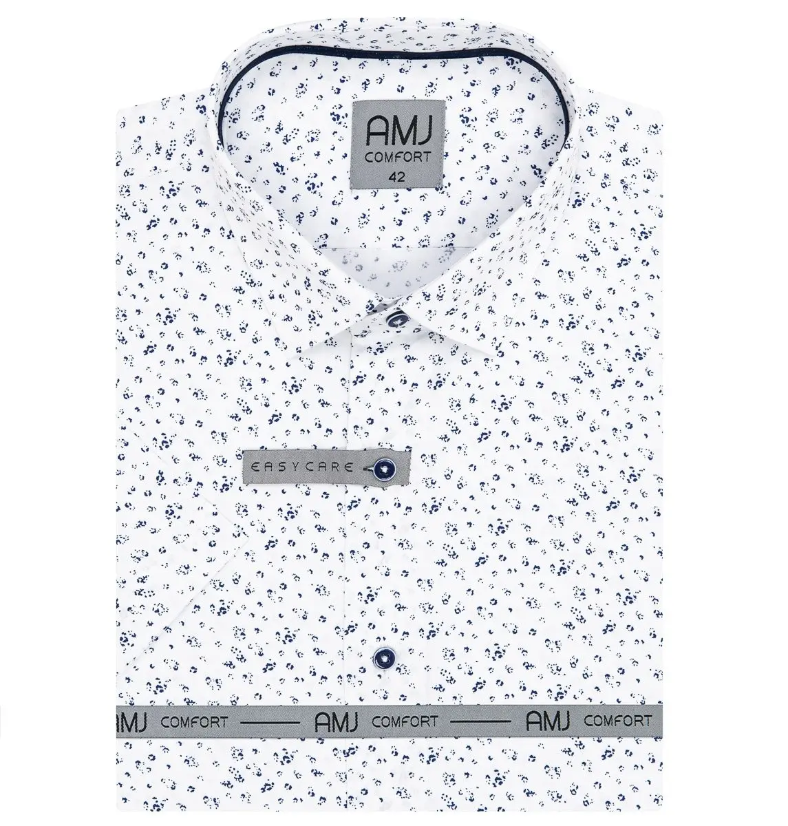 AMJ Pánská košile bavlněná, bílá se skvrnami VKBR1276, krátký rukáv, slim-fit, vel. 43