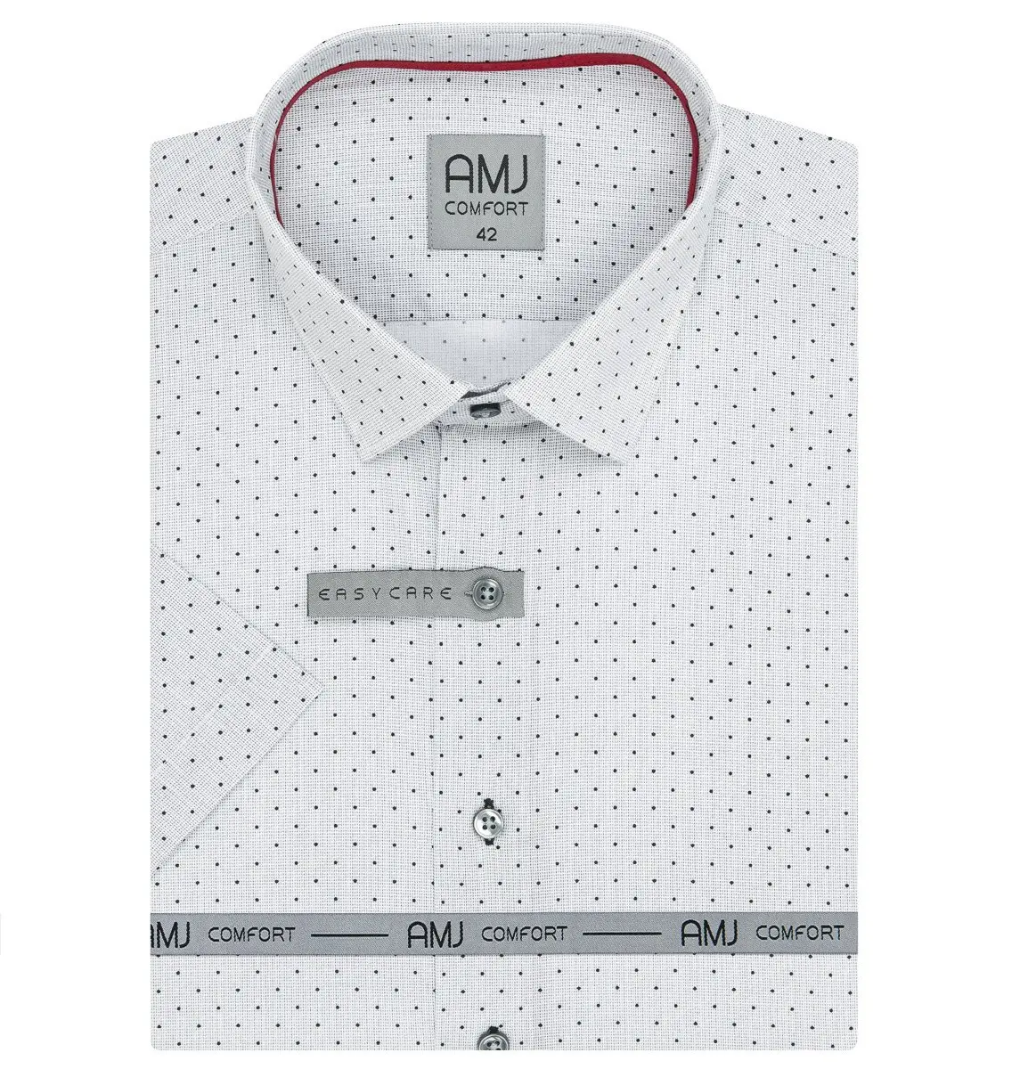 AMJ Pánská košile AMJ bavlněná, světle šedá puntíkovaná VKBR1281, krátký rukáv, slim-fit, vel.