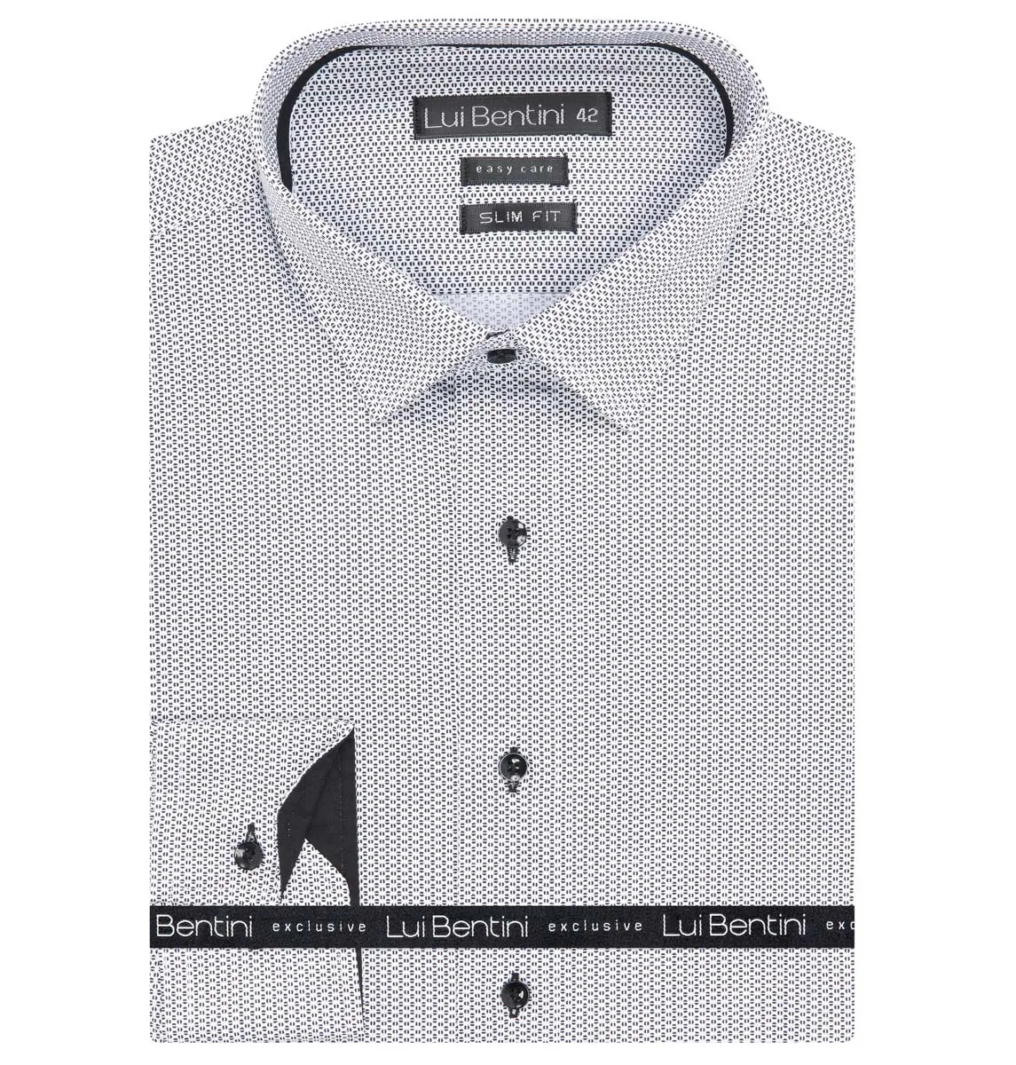 Pánská košile Lui Bentini, bílá s šedým půleným puntíkem LDS225, dlouhý rukáv, slim fit, vel.