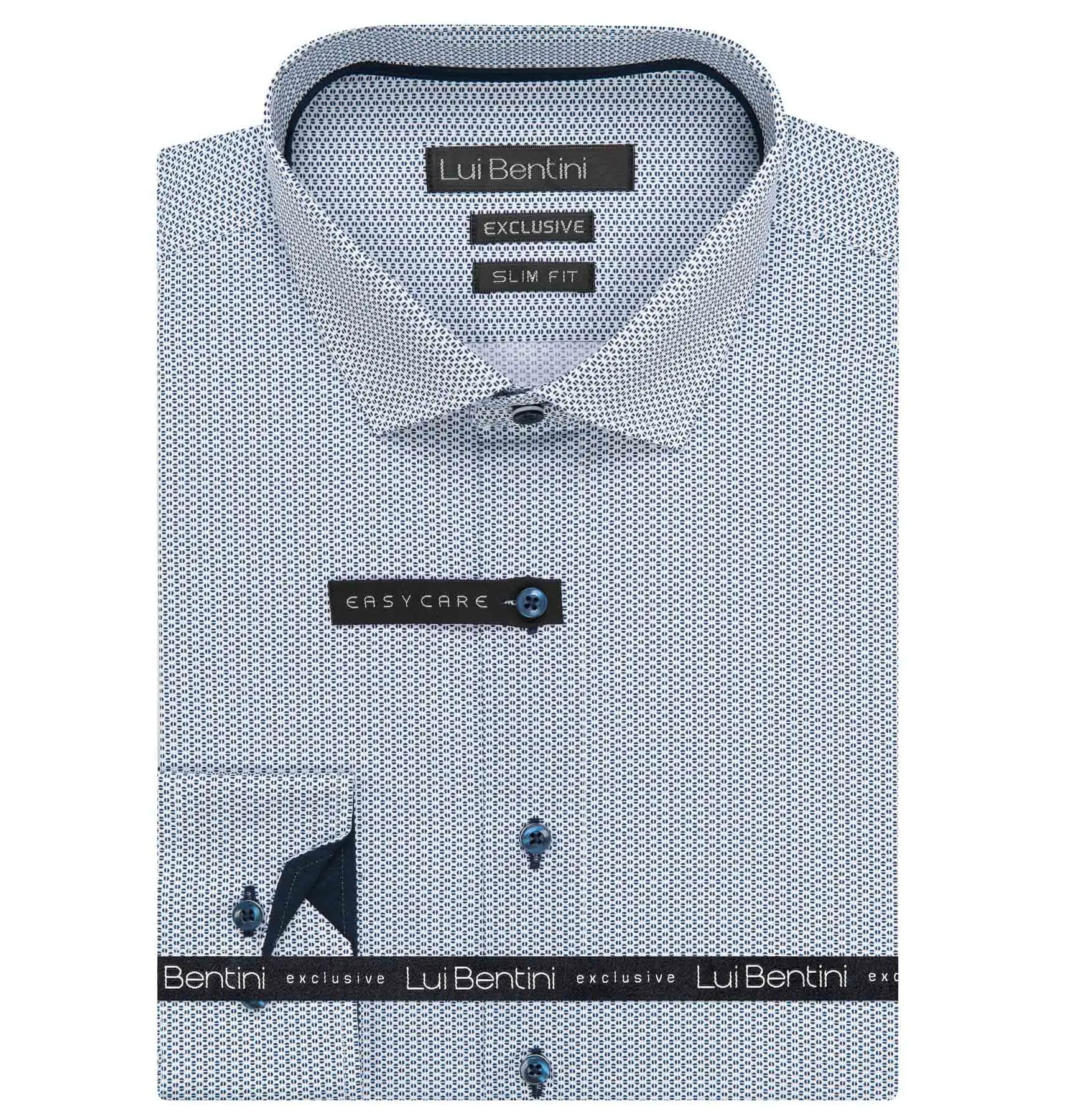 Pánská košile Lui Bentini, modrobílá puntíkovaná LDS246, dlouhý rukáv, slim fit, vel.