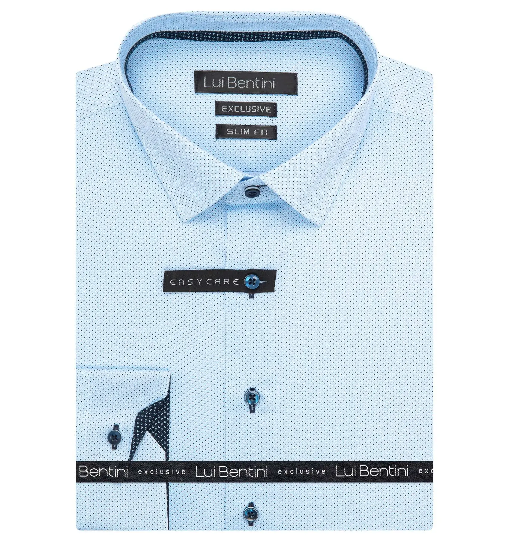 Pánská košile Lui Bentini, světle modrá puntíkovaná LDS242, dlouhý rukáv, slim fit, vel. 41