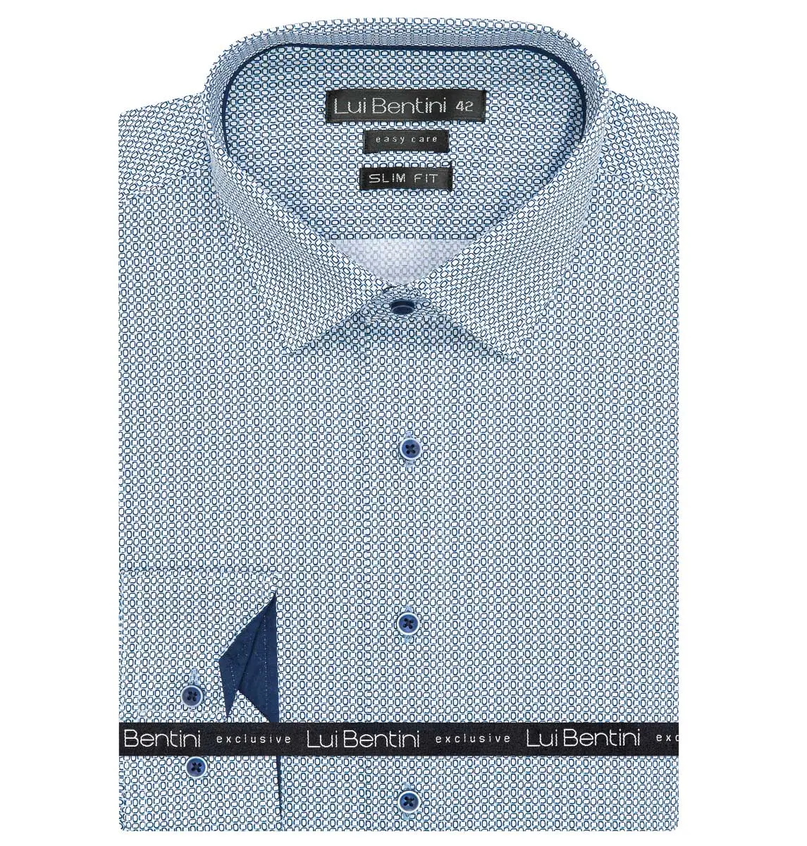 Pánská košile Lui Bentini, světle modrá vzorovaná LDS231, dlouhý rukáv, slim fit, vel. 45