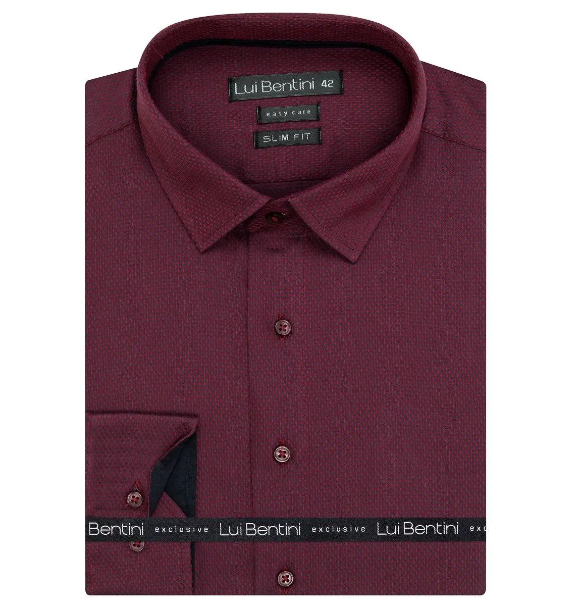 Pánská košile Lui Bentini, vínovo-černá vzorovaná LDS234, dlouhý rukáv, slim fit, vel.