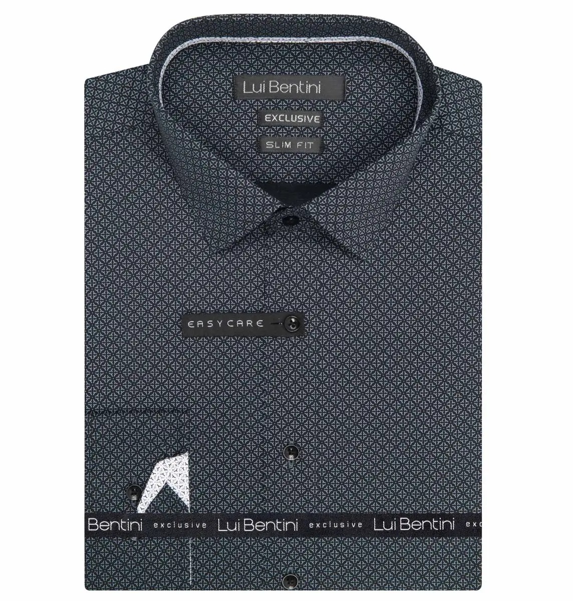 Pánská košile Lui Bentini, tmavě šedá síťovaná LDS249, dlouhý rukáv, slim fit, vel. 45