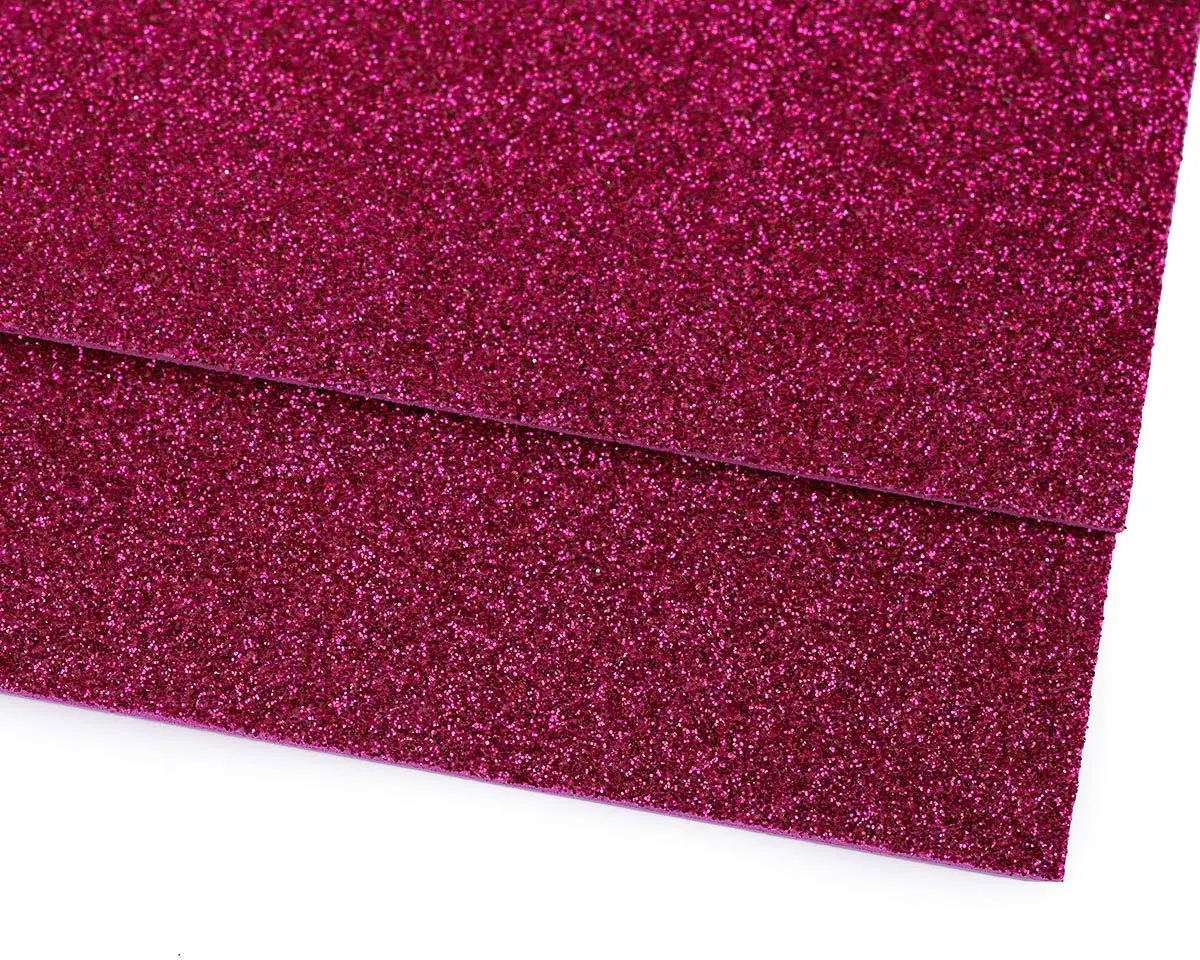 Pěnová guma Moosgummi 20x30cm, 750861 jednobarevná 21 růžová tmavá, tloušťka 1,9mm, s glitry