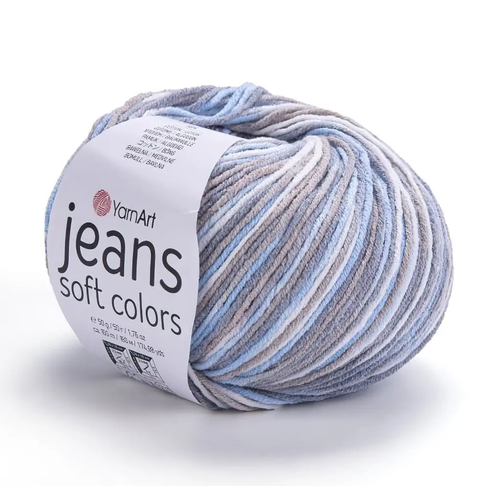 Pletací / háčkovací příze YarnArt JEANS SOFT COLORS 6210 šedo-modrá melírovaná, 50g/160m