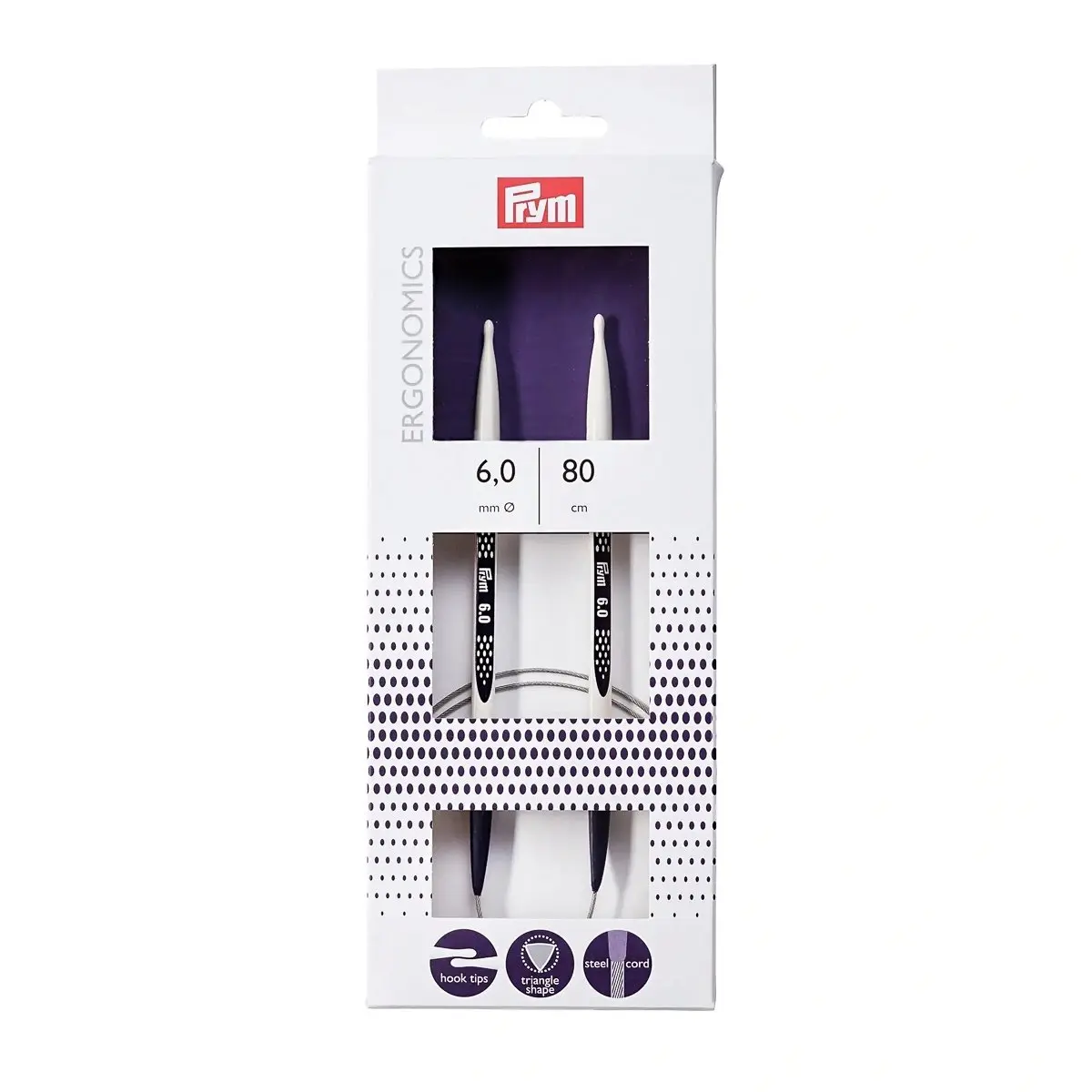 Prym pletací jehlice PRYM ERGO 215808, ergonomické plastové, kruhové, 1 kus, délka 80cm, velikost 6mm