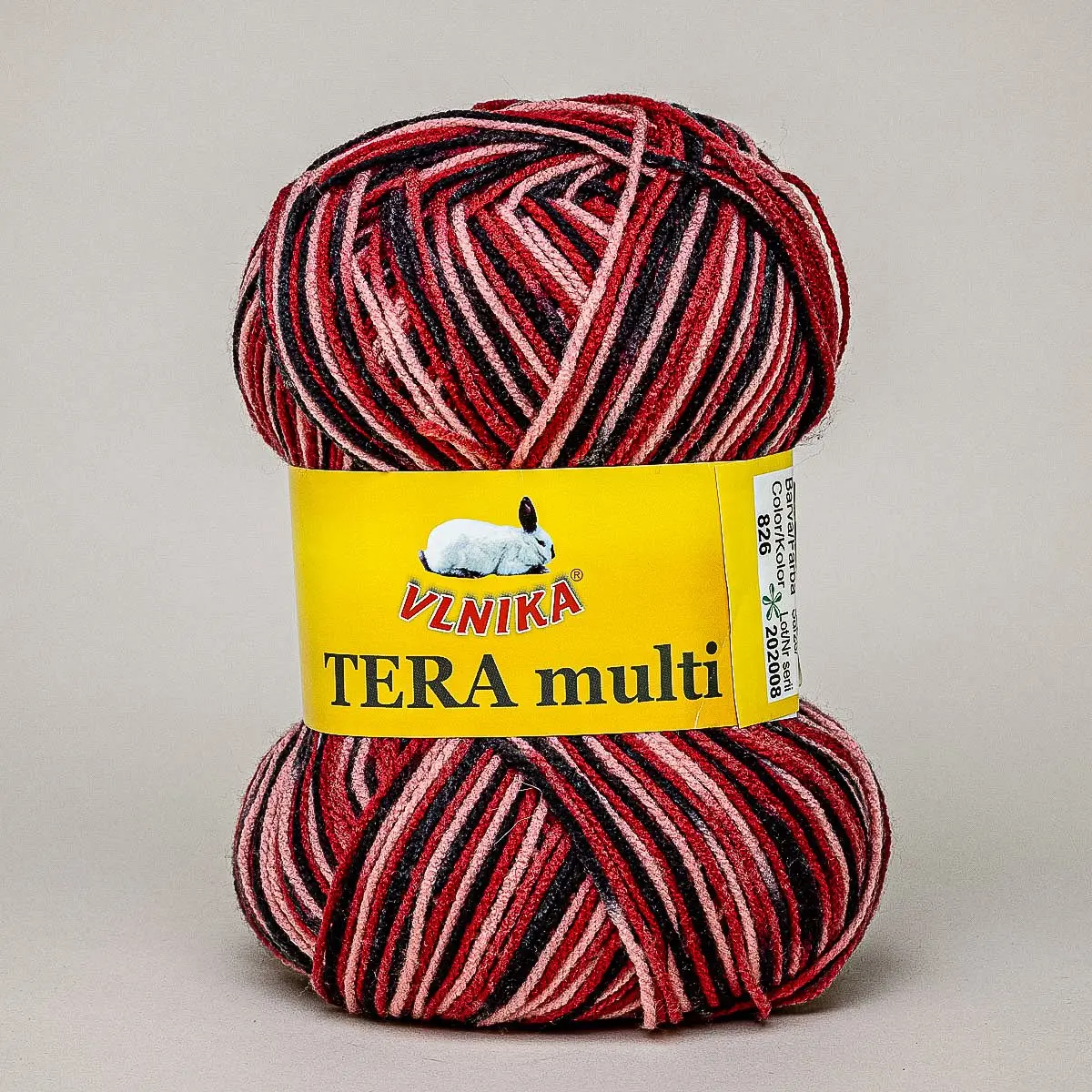 Pletací příze Vlnika TERA MULTI 826 vínovo-růžovo-černá, melírovaná, 100g/300m