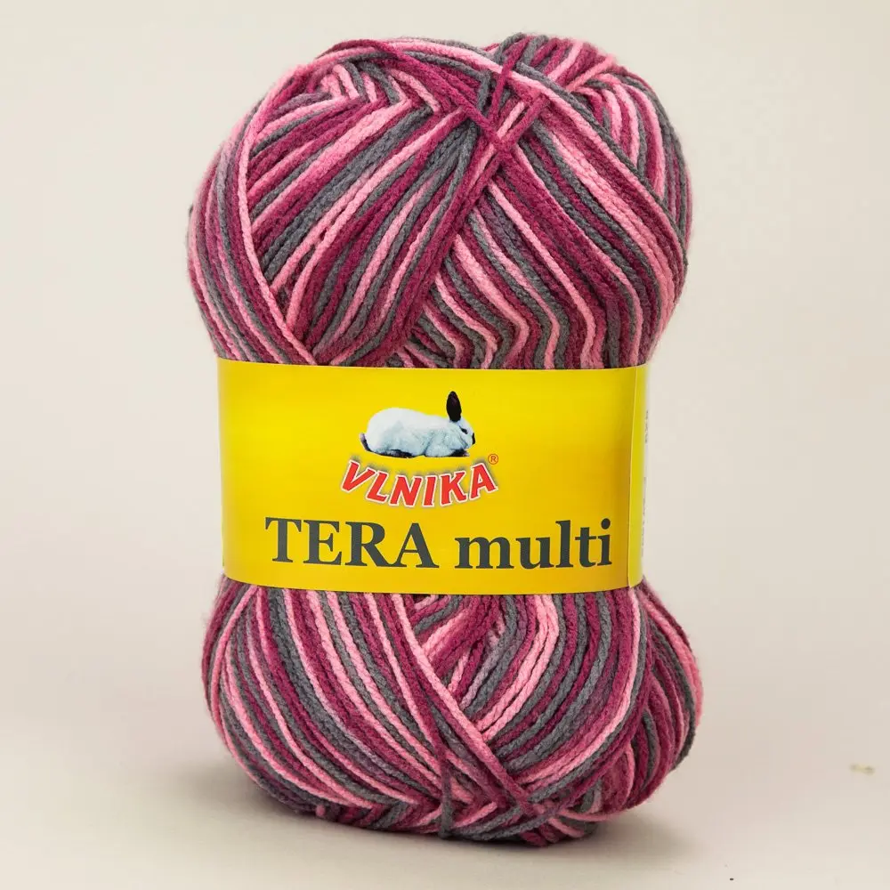 Pletací příze Vlnika TERA MULTI 829 vínovo-růžová, melírovaná, 100g/300m