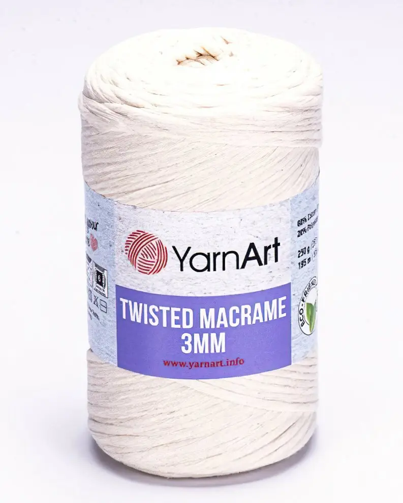 Pletací příze YarnArt TWISTED MACRAME 3mm 752 smetanová, jednobarevná, 250g/195m