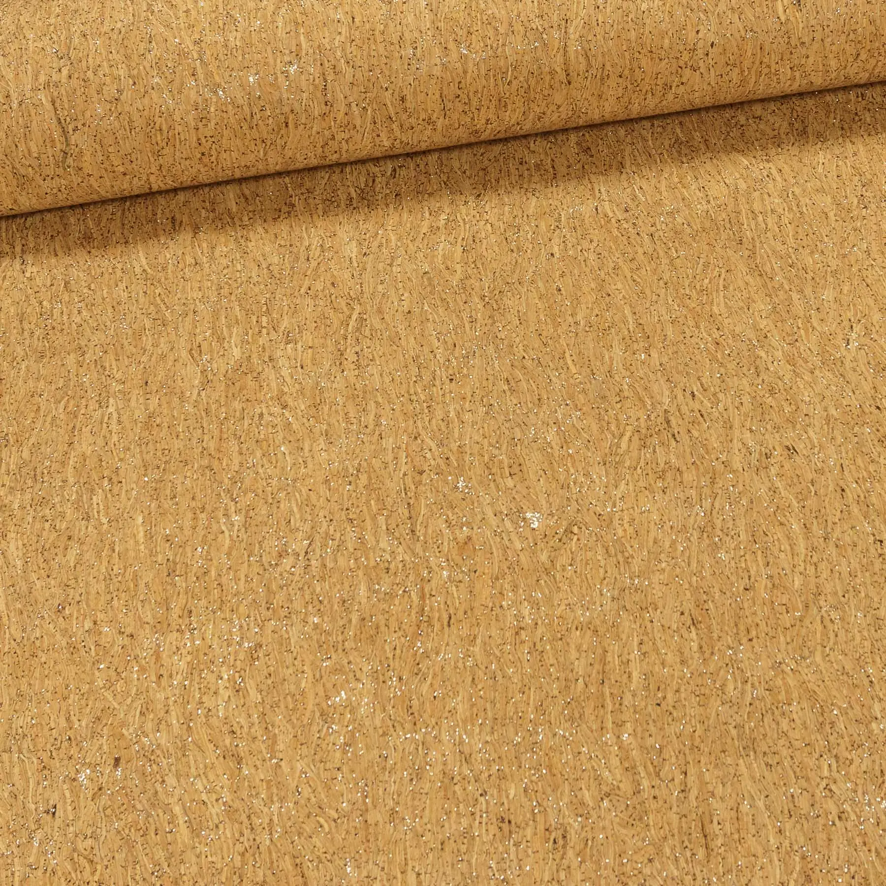 Potahová látka, korková látka CORTEX PLATA s textilním podkladem, béžová se zlatými třpytkami, š.140cm, 215g/m2 (látka v metráži)