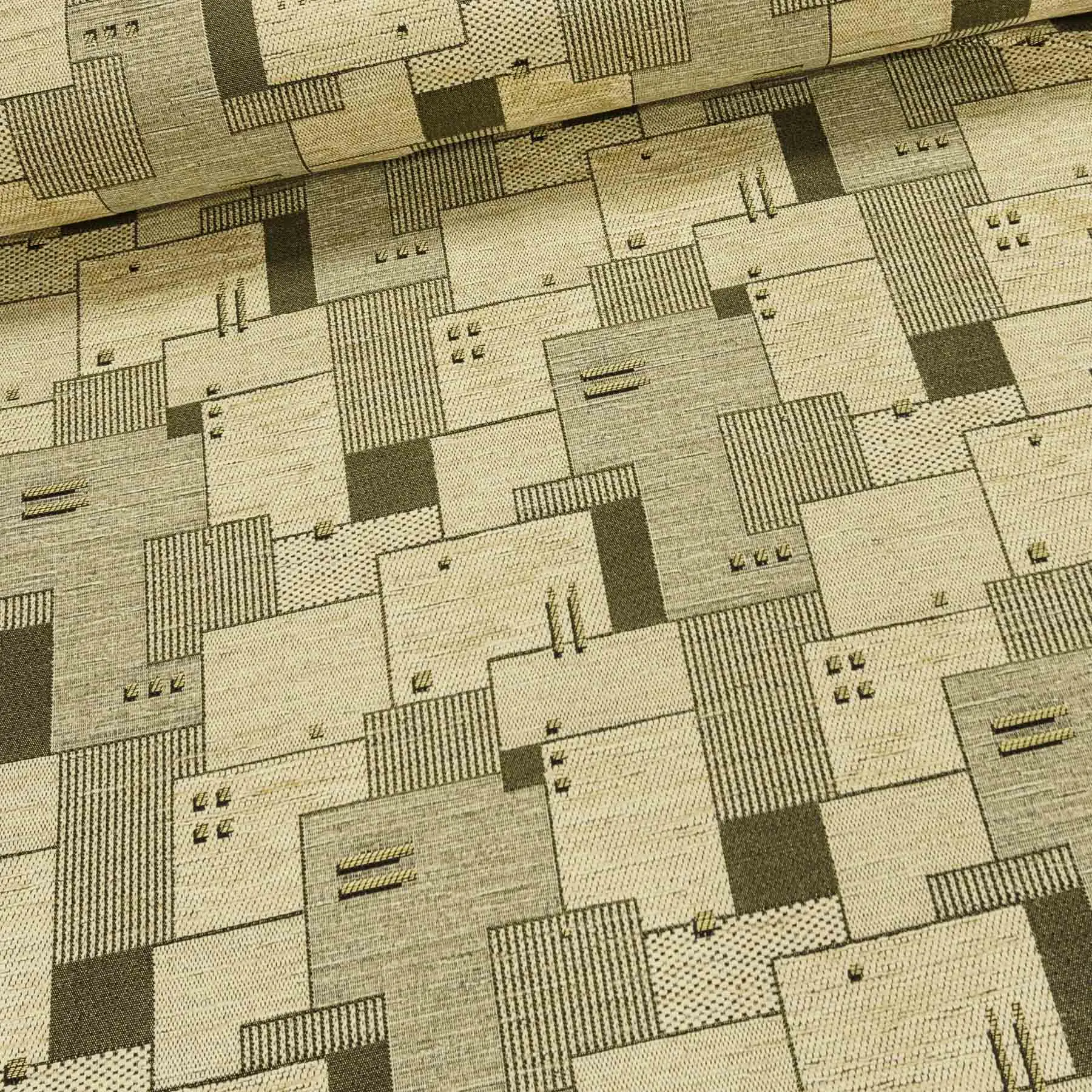 Potahová látka VITA 15/56, geometrický vzor, khaki-béžová, š.140cm (látka v metráži)