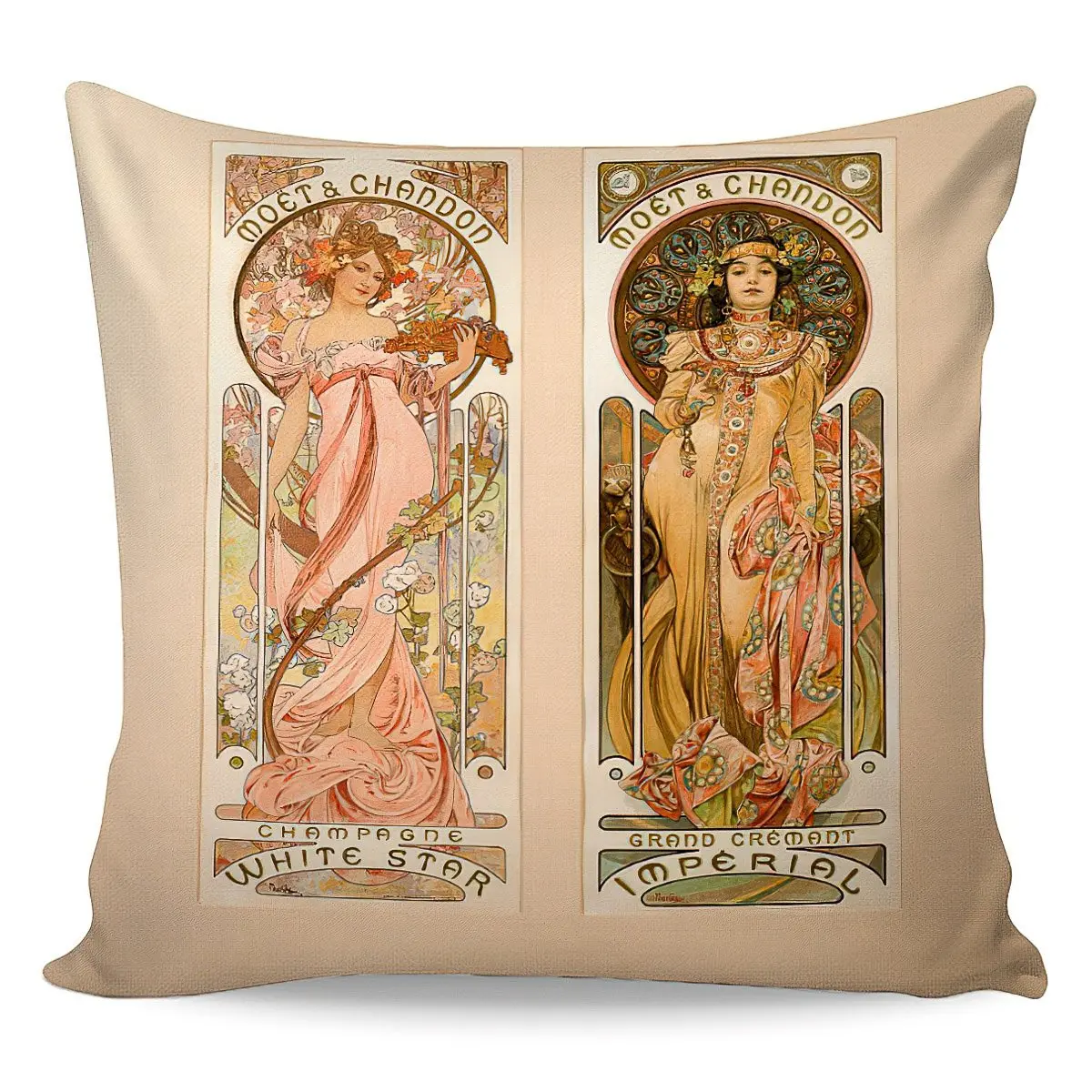 Matějovský Polštářek ALFONS MUCHA MOET, béžový, 40x40cm