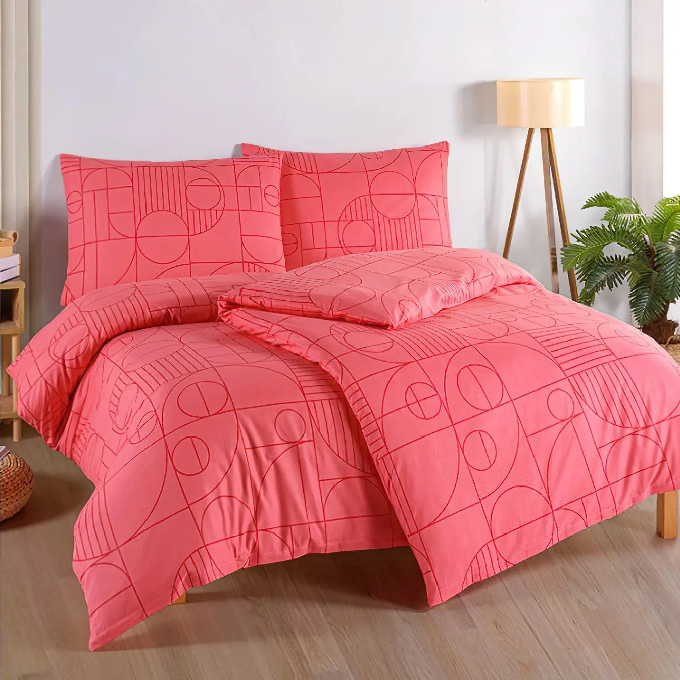 BedTex Povlečení GEO SUNSET CORAL, geometrický vzor, tmavě růžové, bavlna hladká, 140x200cm + 70x90cm